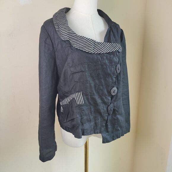 Mara Gibbucci 100% Linen Asymmetrical Jacket Lagenlook Size Medium - Picture 2 of 11